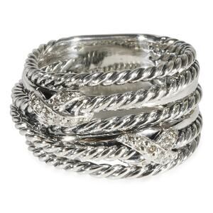 David Yurman Double X Crossover 13mm Ring Sterling Silver with Diamonds Size 6
